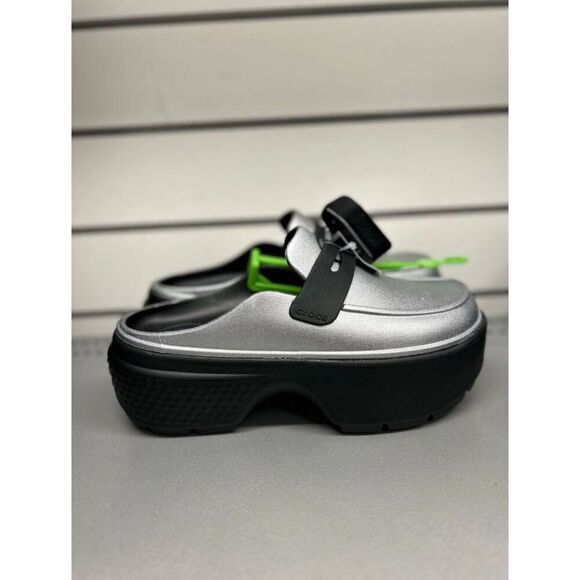 CROCS Women’s Stomp Metallic Penny Loafer Black Silver Platform Clog Sz 10 US - Picture 6 of 6